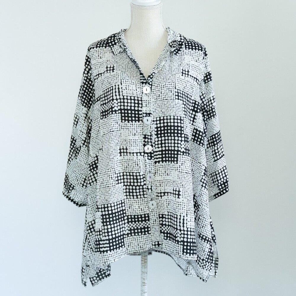 Inae Collection Womens Black Polka Dot Lagenlook Button Front Tunic Size Small